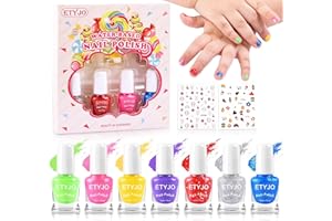 ETYJO Kids Nail Polish Sets For Girls - Non Toxic Nail Polish For Kids 7 Rainbow Colors Childrens Nail Varnish, Quick Dry Girls Nail Varnish Sets Kids Peel Off Nail Polish Teens Gift Kit