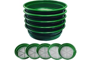 SE 13 1/4 Inch Stackable Classifier Gold Prospecting Pan Set - Includes 1/2" 1/4" 1/8" 1/12" and 1/20" Stainless Steel Mesh Sifting Pans, Green, 5 Pack