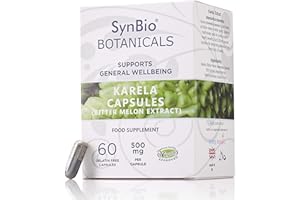 SynBio Botanicals - Karela (Bitter Melon Extract) Capsules 500mg | Vegan | Made in The UK | Gluten Free | Sugar Free | Salt Free | Nut Free | Kosher | Halal | Supports General Wellbeing