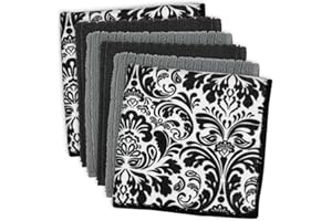 DII Multi-Purpose Microfiber, Black Damask, Dishcloth Set