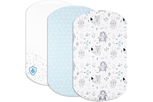 Lovely Hippo 2X Spannbettlaken 100% Baumwolle + 1X Matratzenschoner 100% wasserdichtem Material - Set 3X - Kompatibel Chicco, Kinderkraft (Blaue Tiere, 60 x 80 cm)