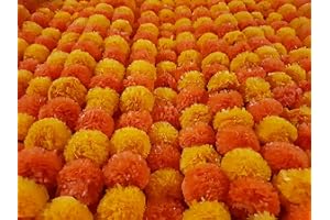DECORATION CRAFT 5 Pc Marigold Garland 5 Ft Long Strands of Artificial Marigold Flowers, Diwali Decorations Home, Indian Décor for Pooja, Wedding, Spring Bush Floral, Faux Garland, Día de Muertos Décor (Mango+Orange)