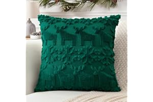 Artscope 1 Pezzi Natalizio Federe in Lana Corta Velluto Copricuscini Morbido Decorativo Fodere per Cuscino Lusso Stile per Divano Camera da Letto Fiocchi di Neve e Cervo Verde 50x50 cm