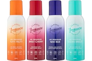 DESIGNER FRAGRANCES Classic Fragrances 4 Pack Assorted Aromas Bundle - Air Freshener Spray - For Home, Vehicles, Clothes, Fabrics – Long Lasting Smell, Portable Spray Can – Deodorise & Neutralise Odours – 125ml