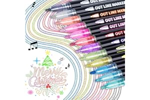 AKARUED Outline Marker Pens 12 Colors Metallic Glitter Pens Double Line Outline Pens Magic Pens for Christmas Gifts, Card, Drawing, DIY Crafts, Stocking Fillers, Scrap Booking for Kids Girls Adults