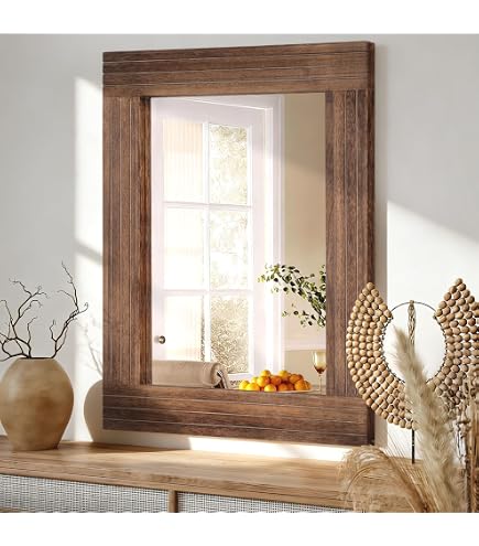 Grande Specchio Da Parete JJUUYOU Con Cornice In Legno Rustico – Rettangolare 65x45 Cm, Per Bagno, Camera Da Letto, Soggiorno E Corridoio