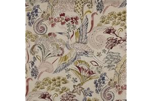 Kt KILOtela - Tela de loneta estampada digital - Half Panamá 100% algodón - Retal de 100 cm largo x 280 cm ancho | Aves y plantas Tau - Rosa, azul, granate ─ 1 metro