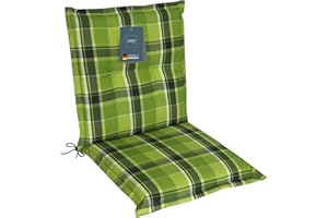 LILENO HOME Coussin pour chaise de jardin et chaise pliante [1 pièce – Dossier bas], à carreaux, vert, anthracite, chaise longue confortable pour meubles de jardin