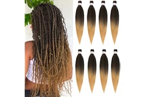 Mscat 16 Inch 8 Packs Pre Stretched Braiding Hair Ombre Brown Pre Stretched Braiding Professional Synthetic Prestretched Crochet Braids Hair Extension Hot Water Setting Yaki Texture (T27#)