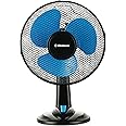Belaco 12inch Blue Table Fan Desk Fan with 3 Speed Oscillating cooling fan Stand Fan floor fan Low Noise Strong Resistant Base high protective mesh grill home office (Black & Blue)