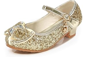 M MUNCASO Mary Jane Princess Shoes with Shiny Bow, Glitter Girls Party Shoes, Flower Girl Shoes for Banquets, Birthday Parties, Cosplay Dance Shoes