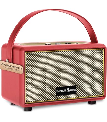 Bennett & Ross BB-860RD Blackmore Retro Bluetooth Speaker - 60W (2x30W), Lederlook, USB & AUX | Vintage Design In Rood
