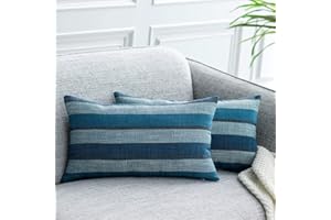 UPOPO Cojines Sofa Funda Elegantes Decorativos Salon Cama Rayas De Colores Lino Fundas Silla Habitacion 2 Piezas De Cojín Suave Almohada Sala De Estar con Cremalleras 30 X 50 cm Azul
