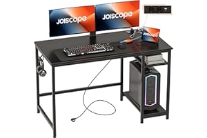 JOISCOPE Scrivania per Computer PC con Porta di Ricarica USB e Type-C,Scrivania Gaming con Ganci e Ripiani, Scrivania PC Minimalista, Scrivanie Moderne per Ufficio e Studio,120x50x75cm, Nero