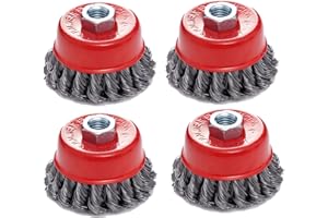 GRABACZ 4x Spazzola abrasiva a tazza in filo d'acciaio da 75mm per smerigliatrice angolare con filettatura M14, metallica, acciaio intrecciato