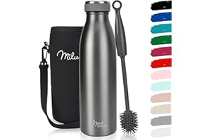 Milu Edelstahl Trinkflasche 350ml 500ml 750ml 1L 1,5L Thermosflasche, Isolierte Wasserflasche, Auslaufsichere Isolierflasche doppelwandig, Kohlensäure geeignet – inkl. Reinigungsbürste (Grau, 500ml)