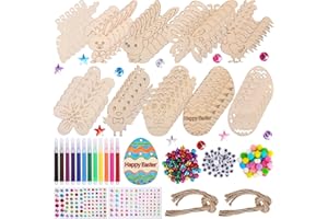 FAOKZE Wielkanoc Decoration Crafts Children, 264 Pieces Easter Crafts Children, Easter Pendant Wood, zestaw rzemieślniczy dla dzieci, z pisakami akwarelowymi, cyrkoniami, dekoracje