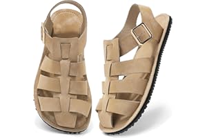 Wizshoe Sandalen Damen Herren Sommer Breite Barfußschuhe Leder Freizeit Flach Schnalle Strandsandalen Atmungsaktive Füße Weite Barfuss Römersandalen Outdoorsandale Wanderschuhe Leicht 37-45EU