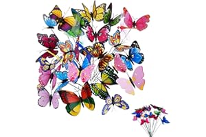 HOTMNTY Papillons Libellules Coloré Décorations de Sapin de Noël, Papillons Libellules de Jardin sur Bâtons Ornements de Piquets, Décoration Stakes pour l'Extérieur Cour Patio Pot de Fleur Printemps, 24 Pièce
