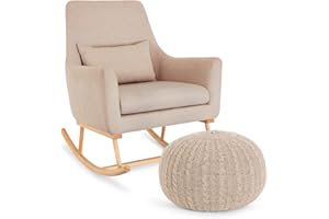 Tutti Bambini Oscar Rocking Chair & Pouffe Set Nursing Breastfeeding Rocker Chair & Footstool in Stone