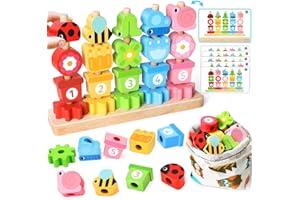 WHIZWINKS Montessori Wooden Toddler Toys Gifts: Fine Motor Skills Toy for 2 3 4 Year Old Girls Boys - Sorting Stacking Blocks Educational Wooden Beads Sequence Set - Toddlers Games for 2-5 Year Old Girl Toys