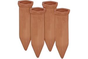 Relaxdays watering spikes, set of 4 clay plant waterers, self-watering system, use with 1.5 l bottles, terracotta