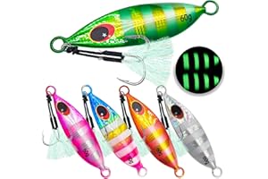 Gefischtter Señuelos de pesca de agua salada, 5 unidades, cuchara vertical de metal de paso lento con ganchos de asistencia, anzuelos de pesca en el mar, señuelo de plomo brillante para atún, bajo,