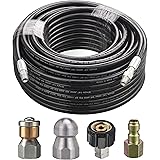 M Mingle Sewer Jetter Kit for Pressure Washer, 1/4 Inch NPT, 100 Feet Hose, Button Nose and Rotating Sewer Jetting Nozzle, Or