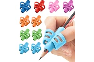 Stylo 10 Pack Pencil Grips for Children Handwriting, Pencil Grip Multi-Color Designs, Assorted - For Left and Right Handed Children - Comfortable Writing Aid for Improving Handwriting (Multicolored)