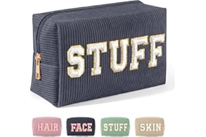 Makeup Bag MAGEFY Chenille Letter Makeup Bag Corduroy Cosmetic Bag with Slip-in Pockets Small Makeup Bag for Handbag, Birthday Gifts for Women