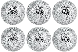 BIMUYI Mosaic Centerpieces, Decorative Sphere Balls, Mosaic Glass Orbs, 8cm Diameter, Pack of 6 (Silver)