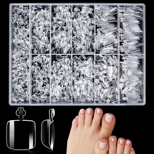 100 Stück Künstliche Zehennägel – Transparent, Quadratisch Kurz, 10 Größen, In Aufbewahrungsbox