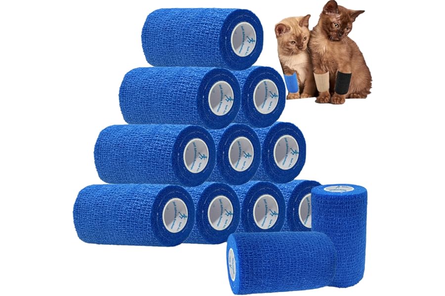 ANAMPION 12 Rolls Self-Adhesive Football Sock Tape 7.5cm x 4.5m Self Adherent Cohesive Bandages Wrap First Aid Athletic Sports Tape for Wrist Ankle Pet & Vet Wrap for Dogs, Horse(Blue)