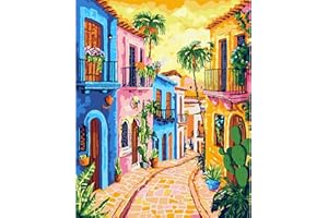 MAXBYE Paint by Numbers for Adults, Colorful Houses Scene Painting Kits on Canvas Without Frame for Beginners, Cactus Easy Painting by Number Acrylic Pigment Home Wall Decor Gifts 40x50 cm
