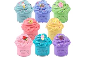 BASYWIIM Butter Slime Kit 8 Pack, Fluffy Slime for Kids, Soft and Stretchy, Stress Relief Toy for Girls and Boys