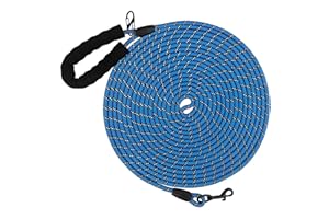 COMFEN Laisse de dressage pour chiens - 10 m, 20 m, 30 m de long - Laisse de dressage pour chien en nylon réfléchissant avec poignée confortable - Pour randonnée, camping, marche - Bleu - 20 m
