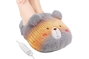 Aceshop Scaldapiedielettrico, Scaldapiedi USB Ricarica 4 Timer 4 Livelli Temperatura Lavabile Morbido Termoforo Piedi per Casa (Grigio)