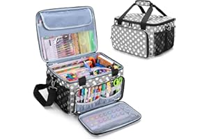Luxja Craft Bag with Shoulder Strap, Craft Tote for Art and Scrapbooking Supplies (Bag Only), Grey Dots