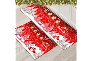PORJDN Set di tappeti natalizi per interni, tappeto rosso, tappetino per porta di Natale, tappetino per cucina, decorazione per la casa, runner lavabile (stile A, 40 x 120 + 40 x 60 cm)