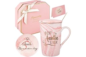 DONGSHANGIFT Best Auntie Ever Mug Best Auntie Coffee Mug Birthday Mothers Day Christmas Gifts Set for Aunt Auntie from Nephew Niece Meaningful Gifts 14oz Gift Box Set(Pink-Best Auntie)