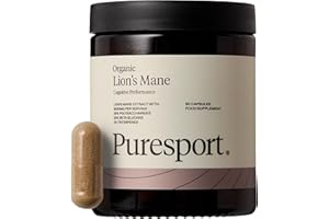 Puresport Lion's Mane Supplement (60 Capsules) | Lion's Mane Mushroom with 20% Polysaccharides | High Strength | Brain Focus, Energy and Memory | Vegan Friendly