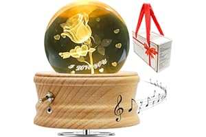 MROOYI Luce Notturna con Sfera di Cristallo 3D K9, Lampada LED con Carillon in Legno di Faggio, Regali per Donne e Uomini, Compleanno, San Valentino, Festa della Mamma, Natale, Confezione Regalo (Rosa)