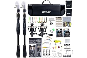 ‎GOTURE Goture Angelset mit 2 Teleskop-Angelruten (24T), Teleskopangel/Angelrute Set Komplett 2 5.2:1 Spinnrolle (9+1 Bearing), Schnur, Köderbox & Tragetasche – für Salz-/Süßwasser, Reisen–Angelgeschenk