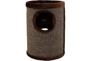 lionto Kratztonne aus Sisal mit Spielball & Plüschrand, Höhe 50 cm, Stabiler Kratzbaum für kleine & große Katzen, perfekte Krallenpflege & Beschäftigung, viele Versteckmöglichkeiten, Ø 36 cm, braun