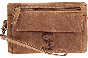 Christian Wippermann Bolso de mano de piel auténtica para hombre, doble cámara