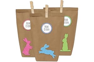 Papierdrachen 12 DIY Geschenktüten zu Ostern zum Basteln - Kreatives Osternest mit 12 Papiertüten und Osterhasen Aufklebern - Design 3
