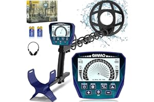 OMMO Metal Detector per Adulti, Ampio Schermo LCD, Indicatore di Batteria Scarica, Asta Regolabile da 70 a 125 cm, Mmodalità, Bobina di Ricerca Impermeabile, Metal Detector, Blu