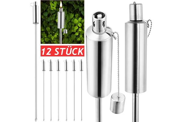 Deuba 12x Torche de jardin, torche ŕ l'huile flambeau acier inoxydable - 115 cm lumičre