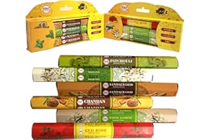 KMJ incense sticks - 16 Sticks x 6 Packs - Mixed Premium and Unique Flavors- Sandalwood Incense Sticks - Patchouli Incense Sticks - Red Rose, Lily, White Jasmine and Chandan Incense Sticks