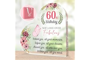CROWNLY CRYSTAL® 60th Birthday Gifts for Women Heart Shaped Acrylic Plaque Personalised Gifts for Women 60th Birthday Decorations Gifts for Grandma Nana Gifts for Older Women Love Gifts for Her